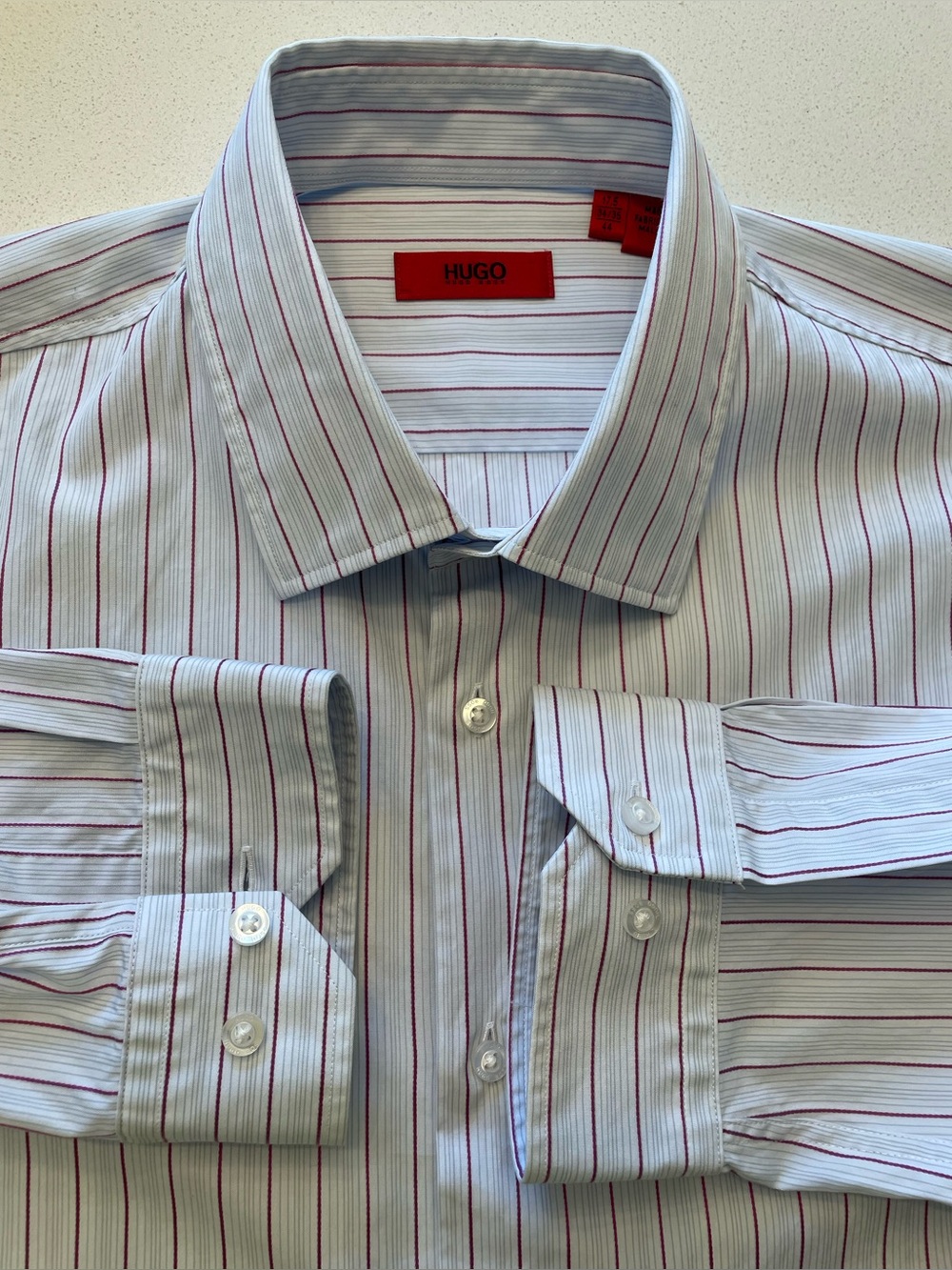 Hugo Boss - all cotton striped dress shirt Size 44 (17.5”neck)